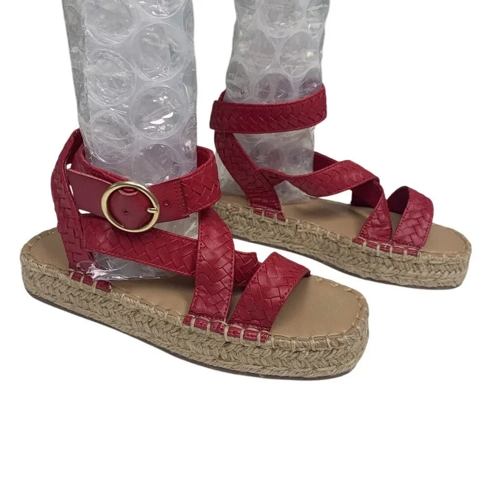 New American Eagle Womens US Size 8 Espadrille Ankle Wrap Faux Leather Sandals